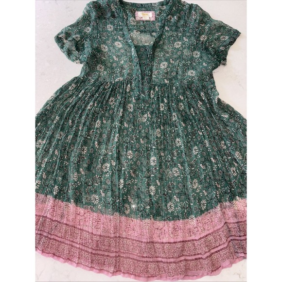 Maeve x Anthropologie Adrian Sheer Tunic Dress Green Women's S Boho Whimsigoth - Picture 2 of 5